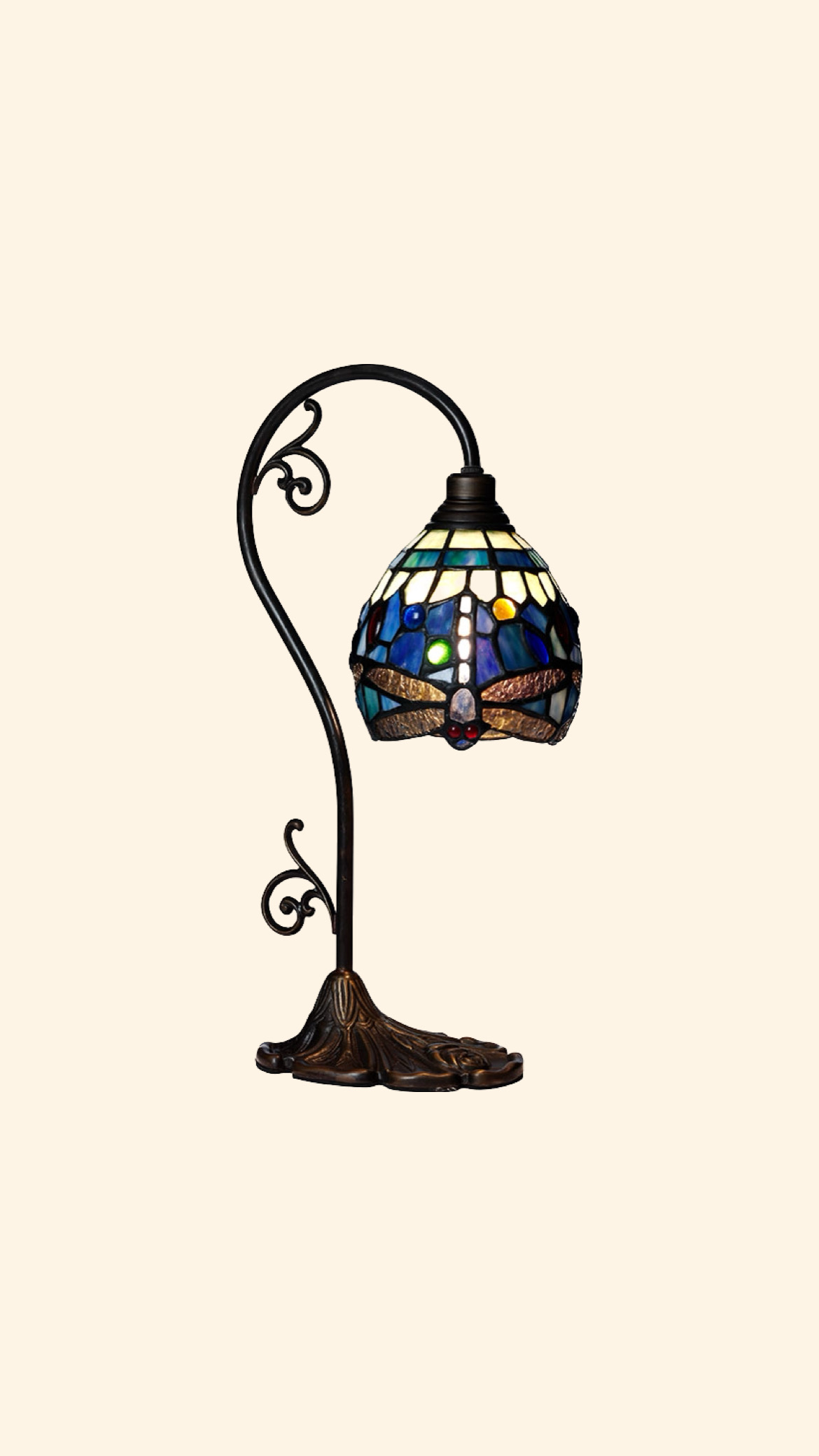 Tiffany Bordslampa Trollslända i safir med böjd arm 13 cm
