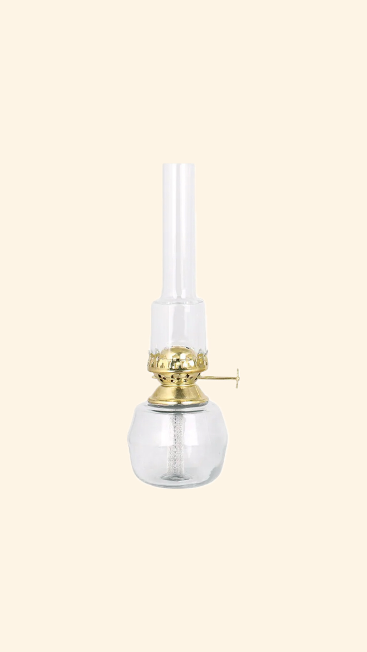 Fotogenlampa Majken Klar Liten i klart glas med brännarerör i klarglas och brännare i mässing
