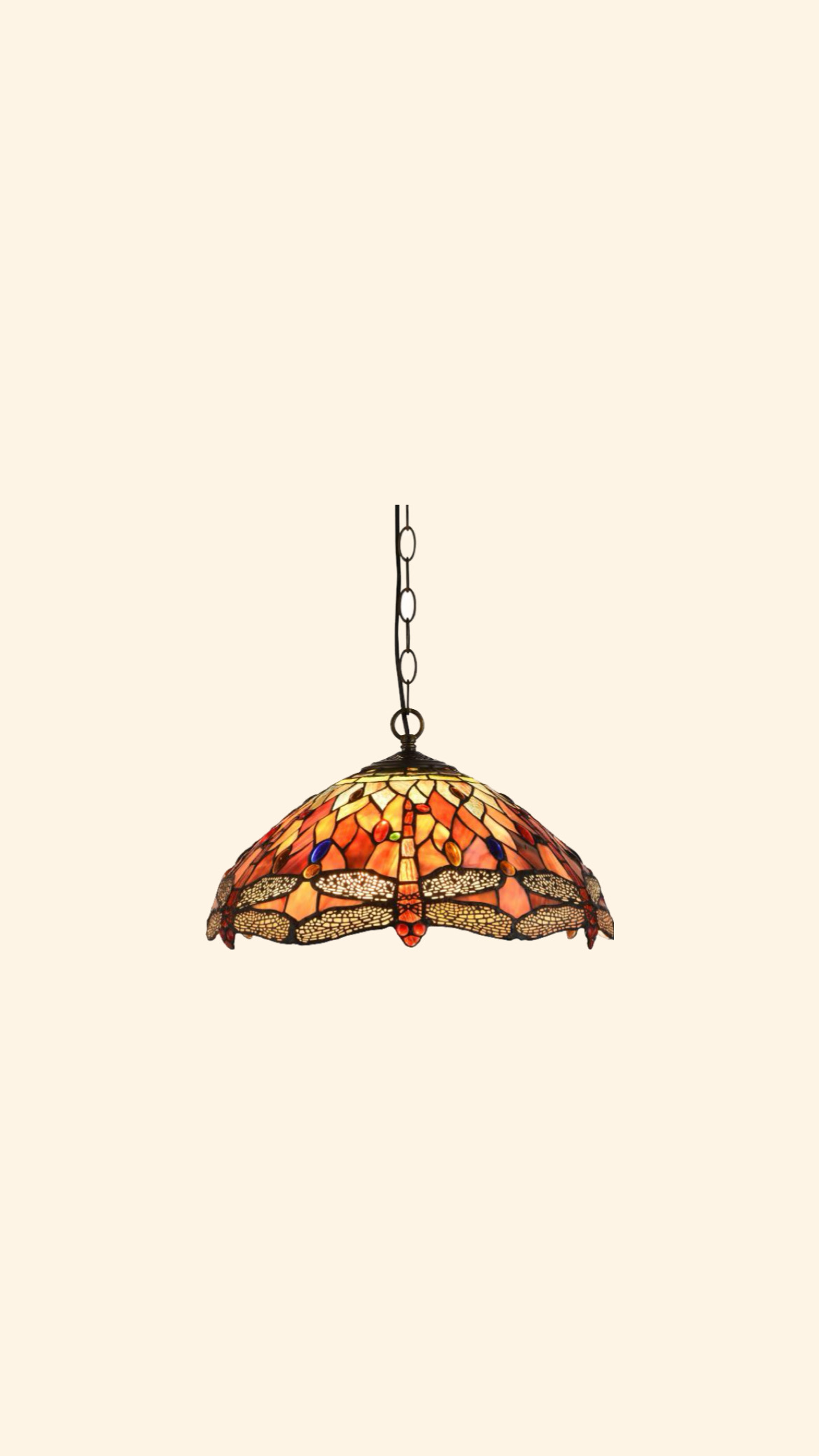 Tiffany taklampa med trollslända i färgen ädelsten 41 cm 
